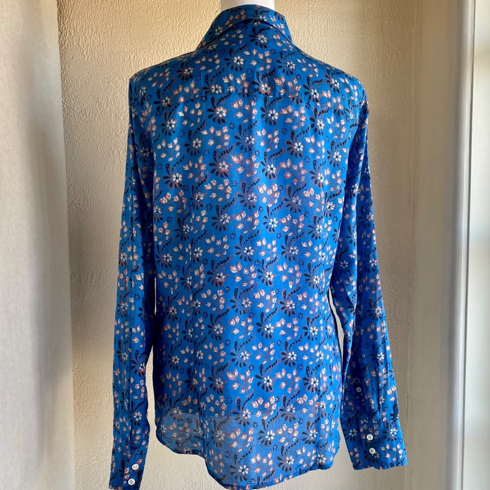 J. Crew button down Perfect shirt in blue with red & white floral pattern Sz 8 - Picture 4 of 12